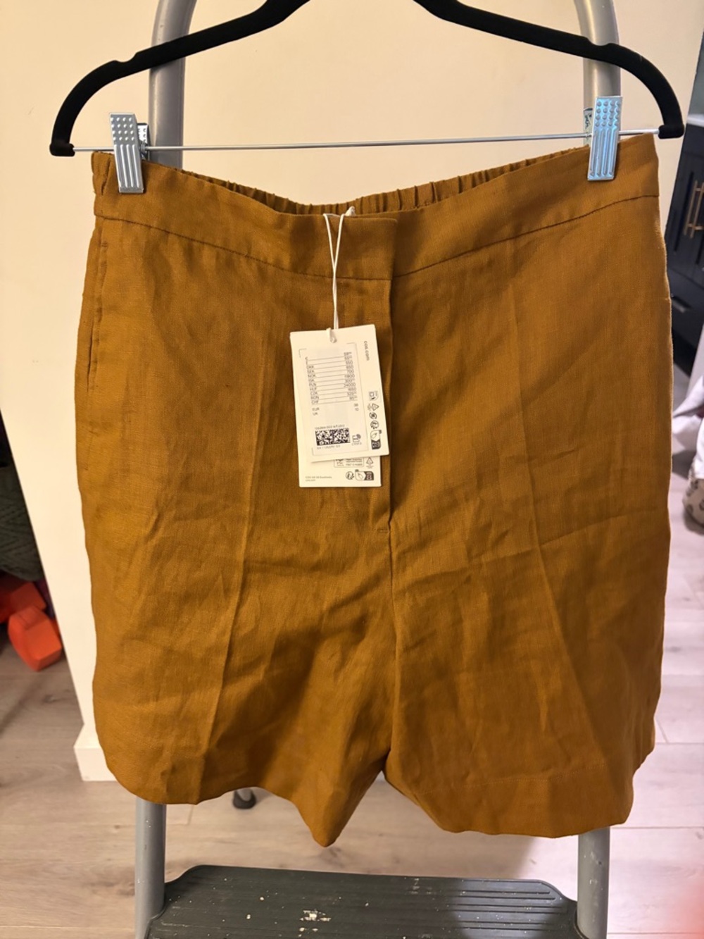 NWT COS Women's High-Rise Linen Shorts in Mustard -  Relaxed Fit